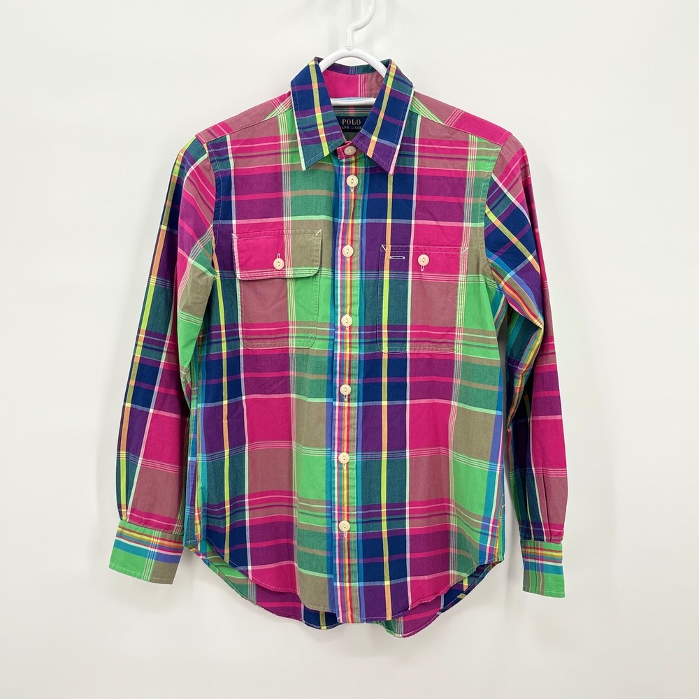 Polo Ralph Lauren Mens XS Pink Green Blue Plaid Cotton Button Down Shirt - Picture 2 of 12